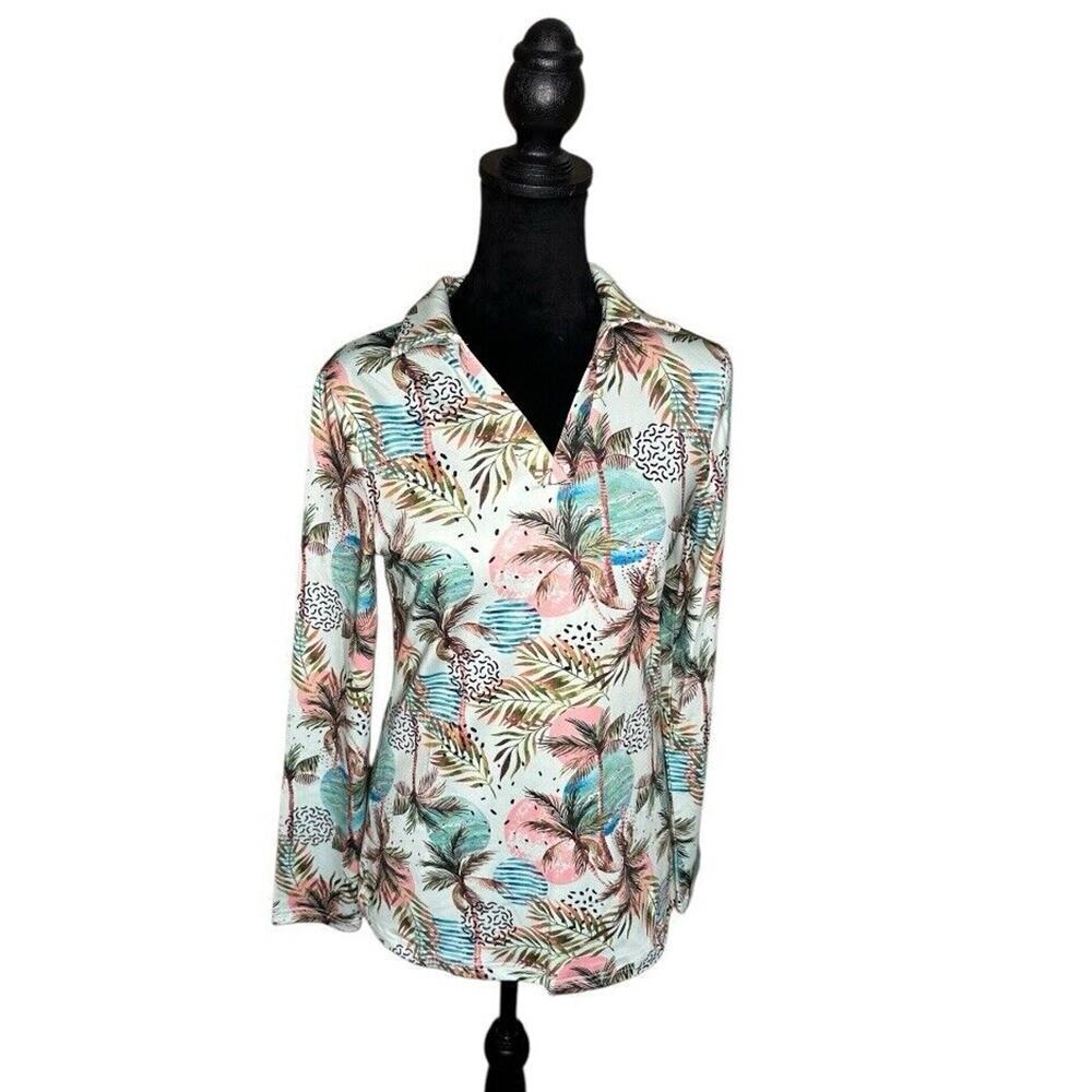 GGOV Women's Athletic Polo Long Sleeve Top V Neck UPF 50+ Quick Dry Size XS NWT